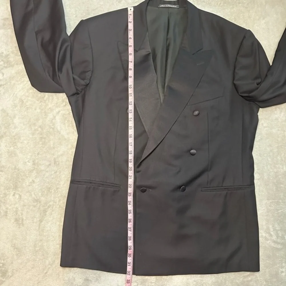 Ermenegildo Zegna Mens 54 Black Wool Tuxedo Jacket Peak Lapel Double Breasted